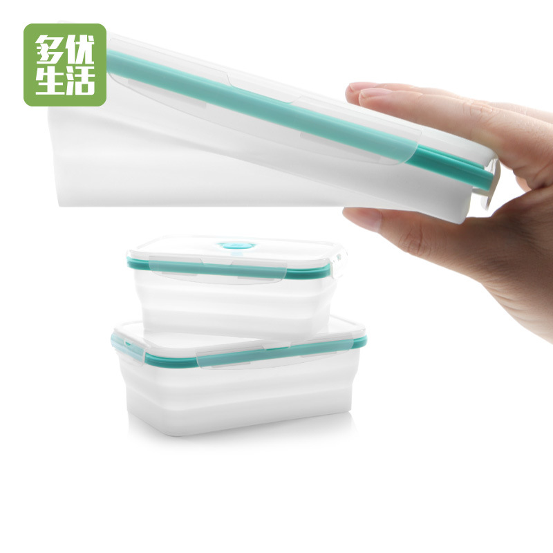 现货硅胶保鲜盒折叠饭盒冰箱收纳透明密封旅行便当盒可微波炉