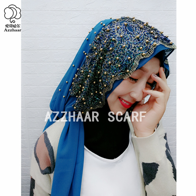 魅藍 新爆款穆斯林蓋頭雪紡釘珠長巾東南亞hijab跨境微商廠家批發