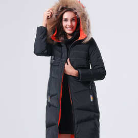 鸿焱白鸭绒2021冬新款羽绒服女中长款大毛领外套品牌正品大码女装