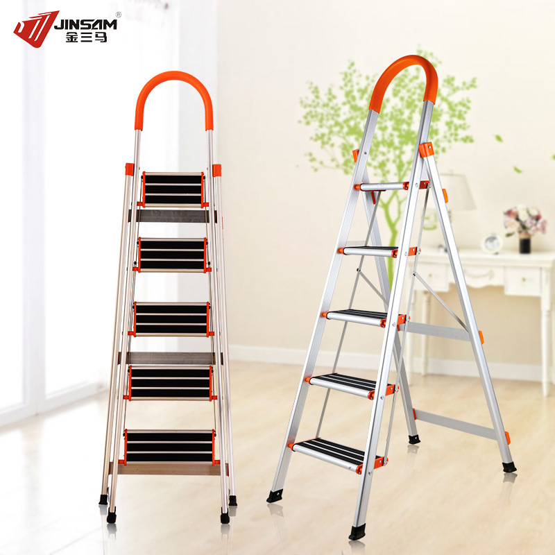 金三马家用梯子加厚铝合金折叠人字梯四五六步伸缩扶梯人字梯铝梯|ms