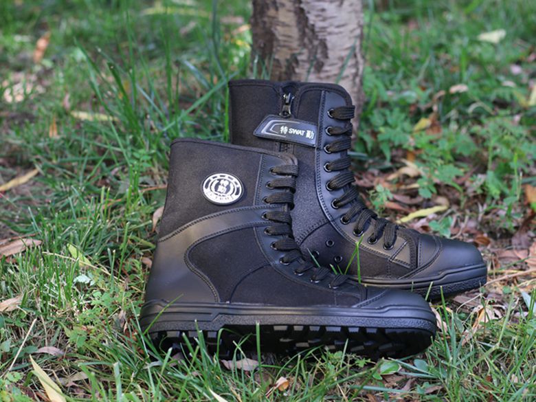 男保安鞋特勤靴黑色帆布透氣特訓靴網面高幫夏季作訓鞋