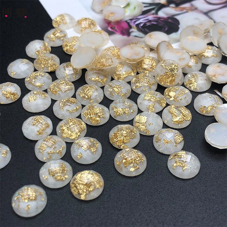 厂家批发圆形树脂钻环保 8mm金箔平底美甲钻手工diy背胶钻贴材料