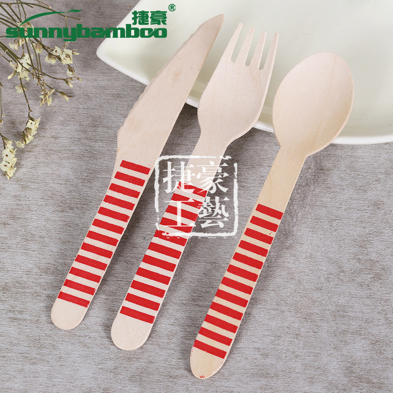 New cute printed disposable knives, forks and spoons, portable disposable tableware for travel, wholesale of wooden knives, forks and spoons for restaurants detail image 7