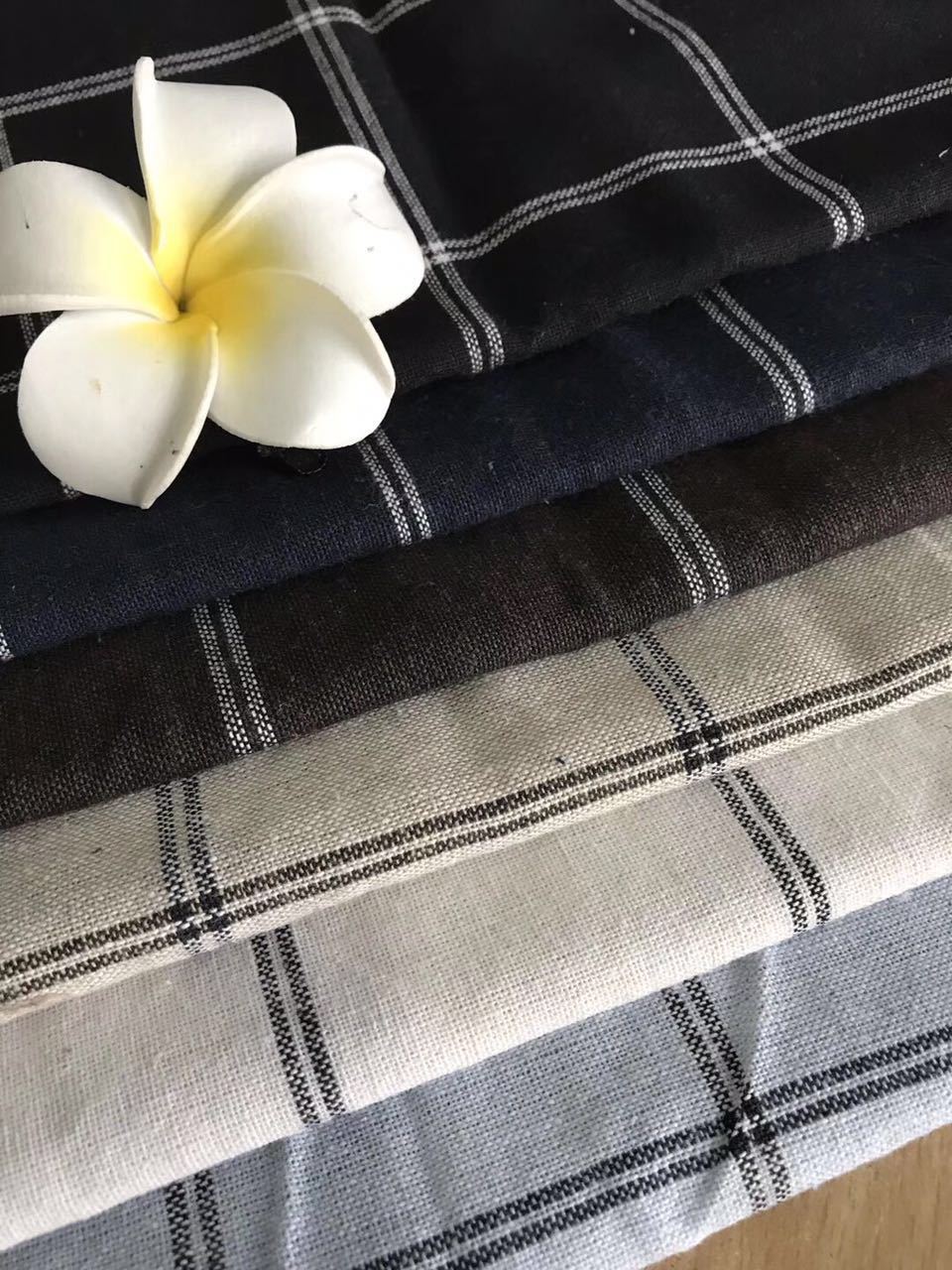 现货供应 棉麻面料 色织布 亚麻大格子布 服装靠垫多用途布料