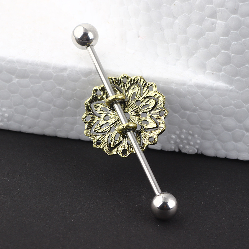 Bronze Flower Industrial Ear Studs Piercing Jewelry - Cartilage Earring for Ear Expansion detail image 7