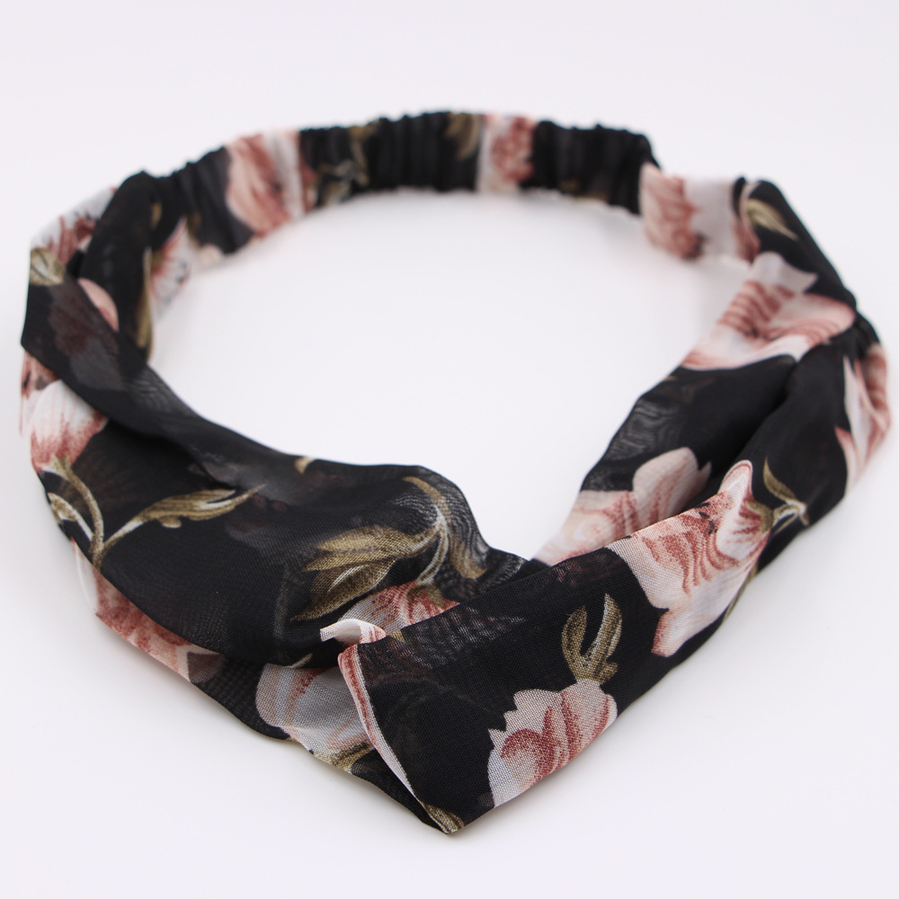 Floral Chiffon Elastic Cross Fabric Wash Hair Band Wholesale display picture 14