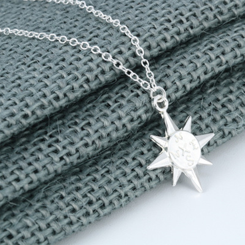 Compass Necklace North Star Compass Necklace Gold Plated Silver Sun Necklace Female Clavicle Chain display picture 9