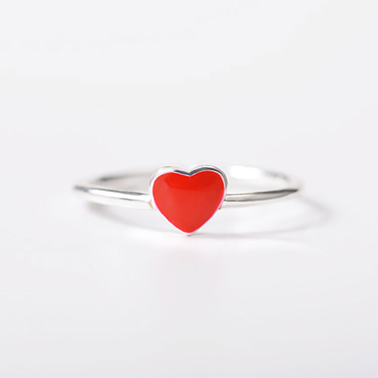 Anillo De Apertura Ajustable Anillo En Forma De Corazón Corazón Rojo Amor Anillo De Plata display picture 1