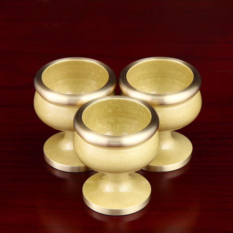 廠家直供佛具用品佛堂供具全銅光身酒杯批發圓通佛具供酒杯擺件