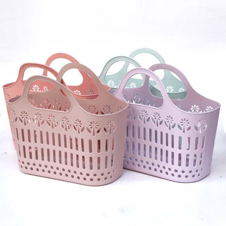 厂家直销手提沐浴篮 坚固洗漱篮软篮子 塑料杂物篮卫浴手提收纳篮