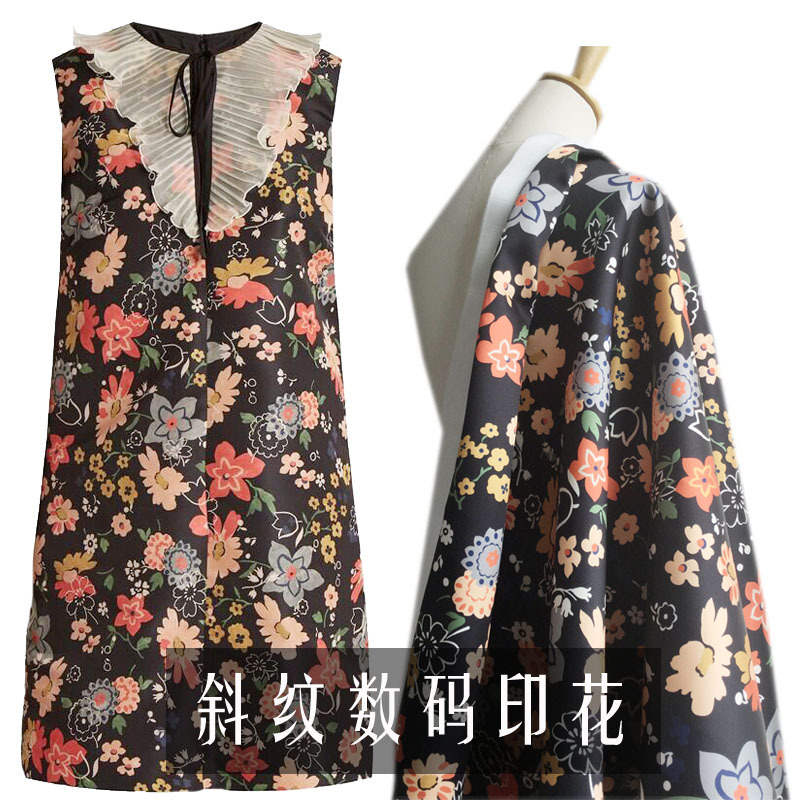 欧美同款花型 春夏新款乱花斜纹图案数码印花时装面料 加工