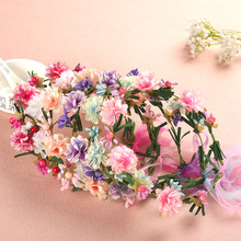韓式新娘頭飾唯美香檳花環婚紗攝影森女海邊沙灘自拍發箍頭花飾品