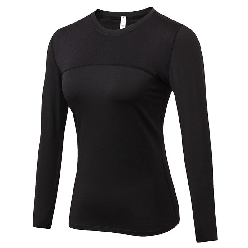 Women Tight-Fitting Pro Fitness Running Yoga Sports T-Shirt Wicking And Quick-Drying Mesh Stitching Stretch Long Sleeves