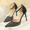 European and American Style Sexy nightclub women’s high heel hollow shallow mouth pointed color gradient sequins with sa