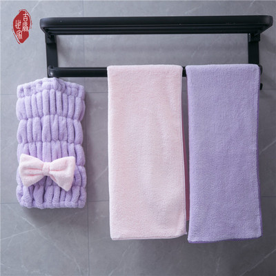 毛巾浴巾套装 吸水日本毛巾 珊瑚绒毛巾干发帽毛巾沐浴套装