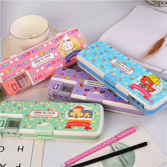 Creative cartoon stationery organizer, multi-functional double-layer plastic pencil sharpener pencil case, student version pencil case, wholesale
