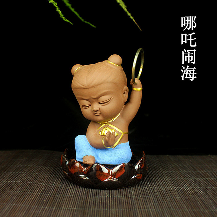 哪吒三太子紫砂茶寵茶玩可養茶具配件創意陶瓷工藝品車載擺件批發