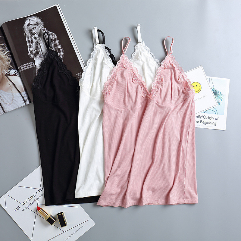 透气舒适莫代尔螺纹大奶背心 少女轻奢百搭性感晚安睡衣 套装批发|ru