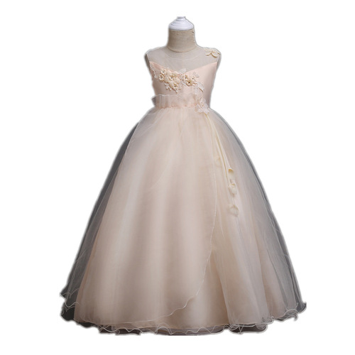 New Model Children's Skirt Korean Style Girls' Dress Long High-Waist Middle and Large Children Flower Princess Formal Dress Wholesale