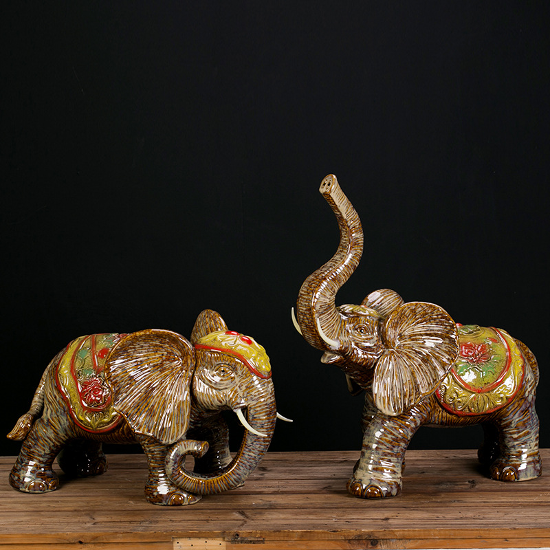 陶瓷工艺品大象摆件吉祥招财客厅摆设家居装饰创意开业商务礼品