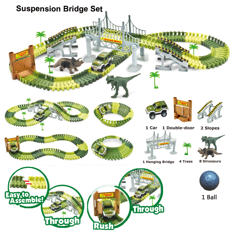 Dinosaur Railway Vehicle Amazon changeable Assemble DIY Roller Coaster Mosaic Electric children Building blocks Toys Railcar