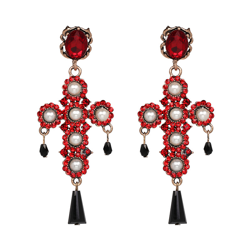 Alloy Fashion Cross earring(red) NHJJ4623-red