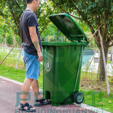 240L-U桶中间脚踏 街道小区塑料推拉式环卫带盖带把手塑料垃圾桶