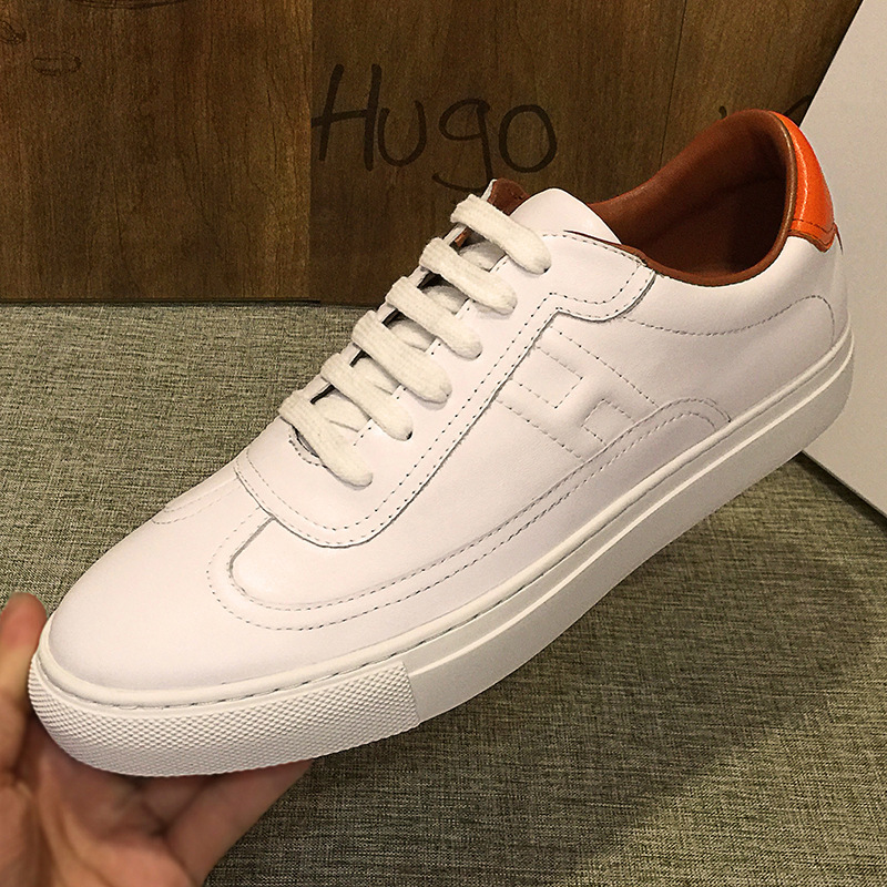 [Factory Wholesale] H Brand Re-engraved ~ European Station Leather Men's Shoes 2024 Spring Tide Brand White Shoes Casual Board Shoes