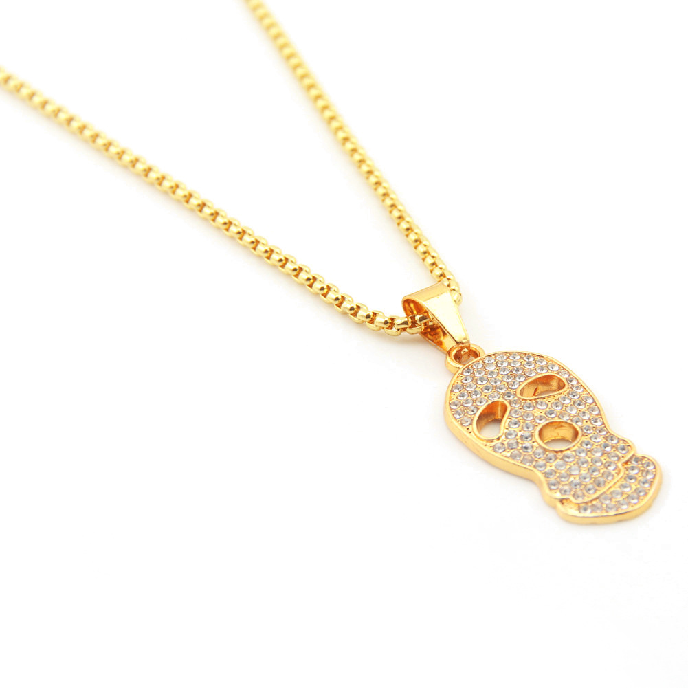 Fashion diamond hip hop pendant necklace menu0027s gold-plated skull hiphop pendant necklace