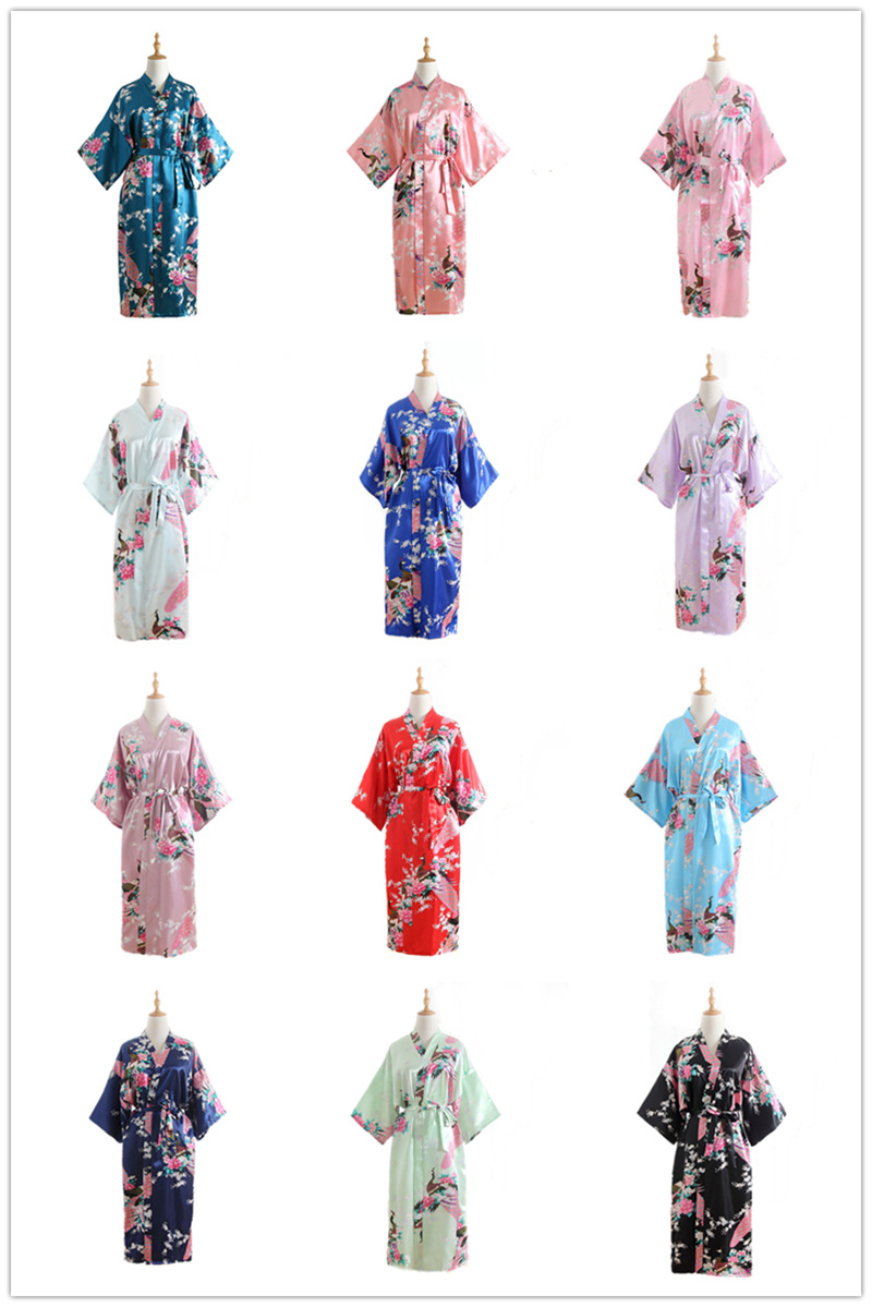 Comercio exterior transfronterizo de pavo real largo tamaño libre camisón seda artificial verano solo kimono japonés bata abierta