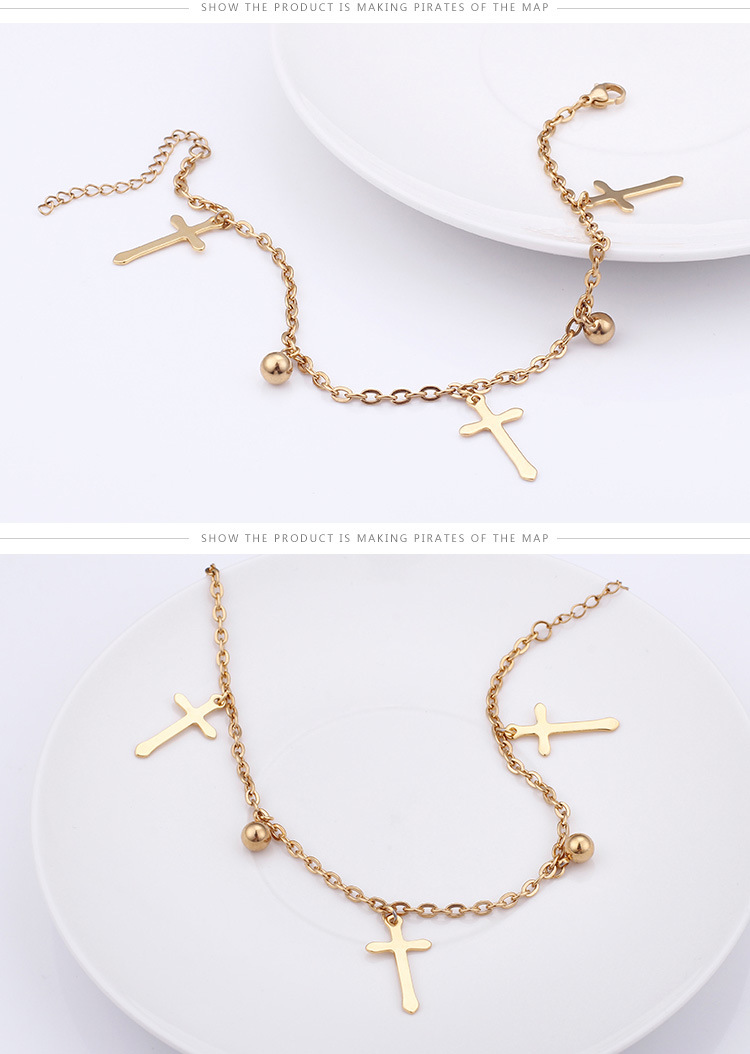Simple fashion stainless steel cross anklet fashion new steel ball foot ornaments