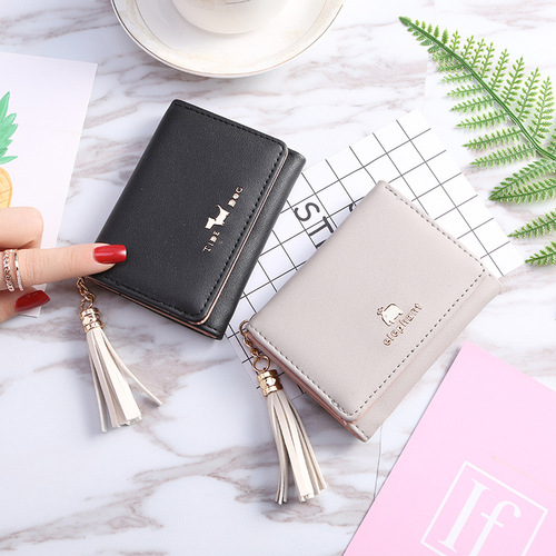 Women's New Style Small Wallet, Women's Tri-Fold Short Wallet with Tassel, Card Holder, Purse, Small Money Clip, Wholesale