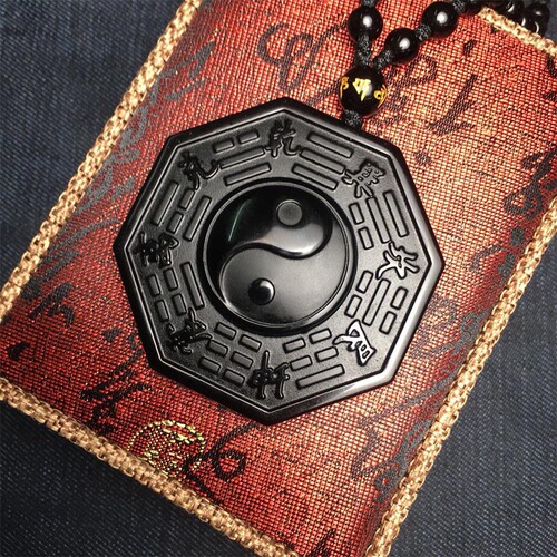 Obsidian Bagua Pendant with Yin Yang Fish Taiji Bagua Disc Five Elements Men's and Women's Matching Necklace, Drop Ship
