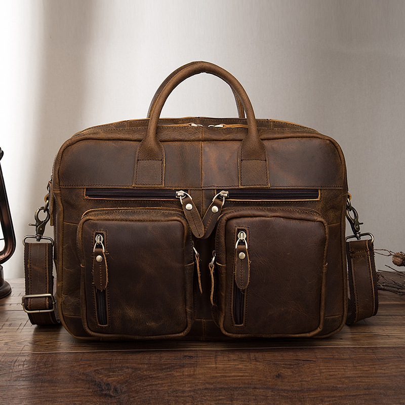 9705749840 2068518898 Men Oil Waxy Leather Antique Design Business Travel Briefcase Laptop Bag Fashion Attache Messenger Bag Tote Portfolio Male k1013