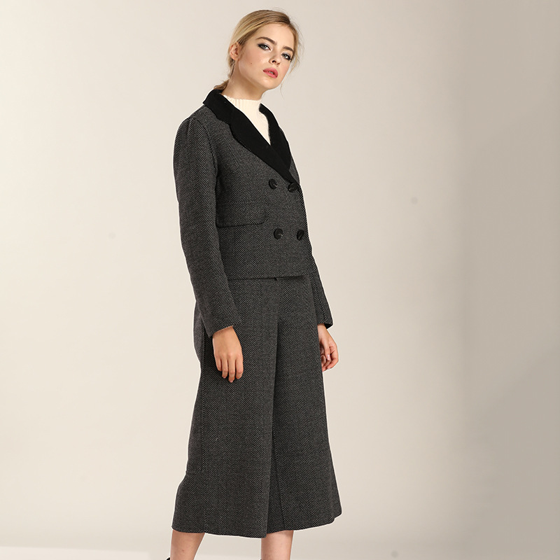 2019新款欧美高端双面羊绒大衣冬季套装女时尚两件套毛呢外套