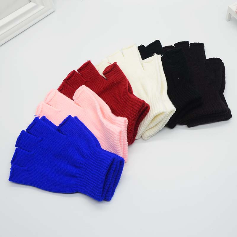 短款半指保暖手套 秋冬季 针织手套女 学生时尚露指运动健身骑行|ru