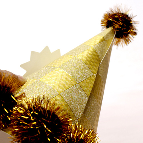 Wholesale 20 cm party birthday hats for children and adults party supplies pompom gold wire one-year-old paper ball hats