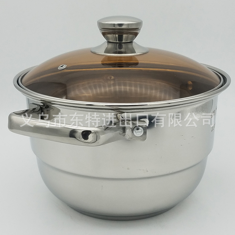 Factory direct sales of stainless steel double-bottom soup pot, household dual-purpose soup pot, high-end soup steamer, tea-colored glass lid soup pot detail image 3