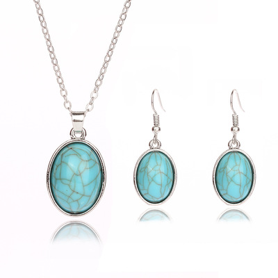 fashion Europe and America Popular Oval Turquoise Earrings Necklace jewelry suit Ladies Jewelry jewelry sets