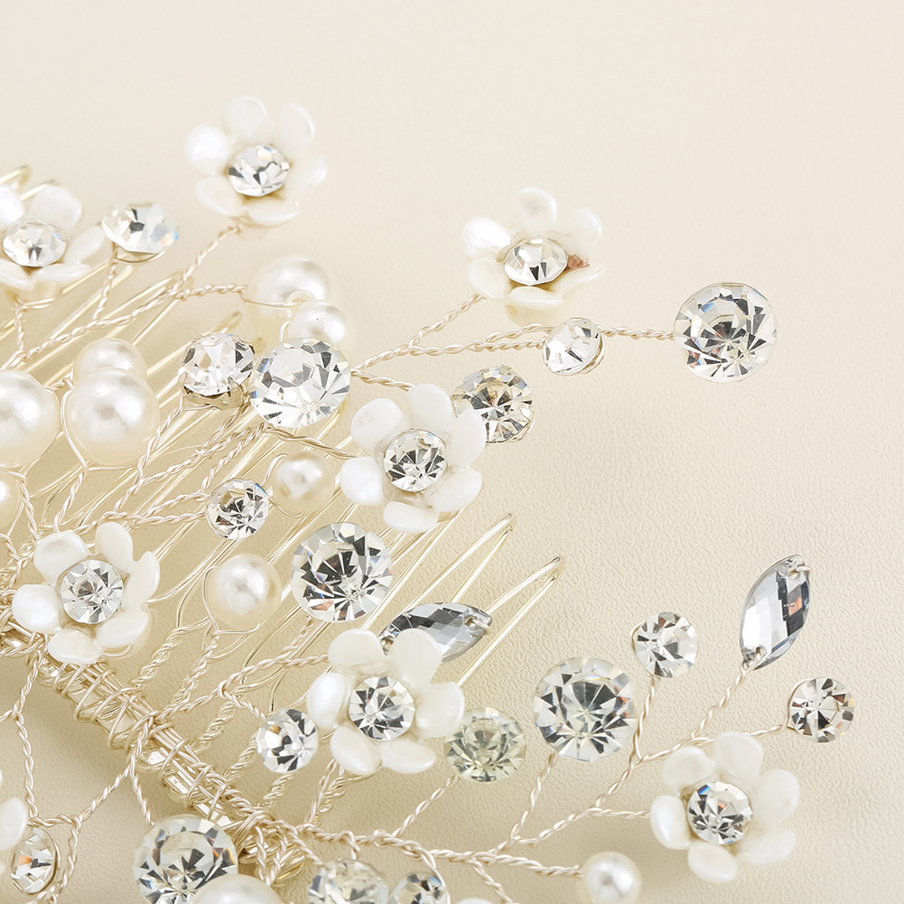 New  Handmade Pearl Crystal Flower Comb display picture 6