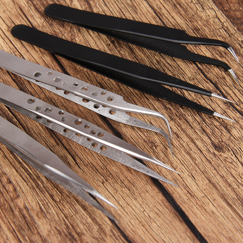 飞鹿镊子静电不锈钢尖圆弯头电子镊 永生花浮游花制作维修DIY工具