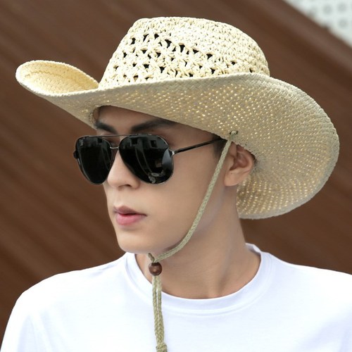 Outdoor straw hat men's summer seaside beach hat western cowboy hat men's sun hat sun protection visor youth