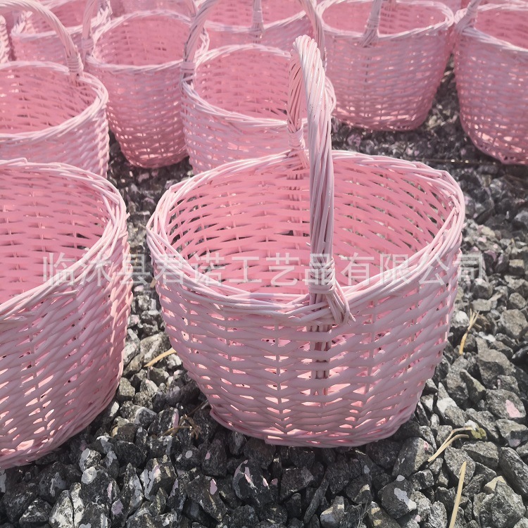 外贸出口定做 粉色 柳条编织提篮 柳藤篮子