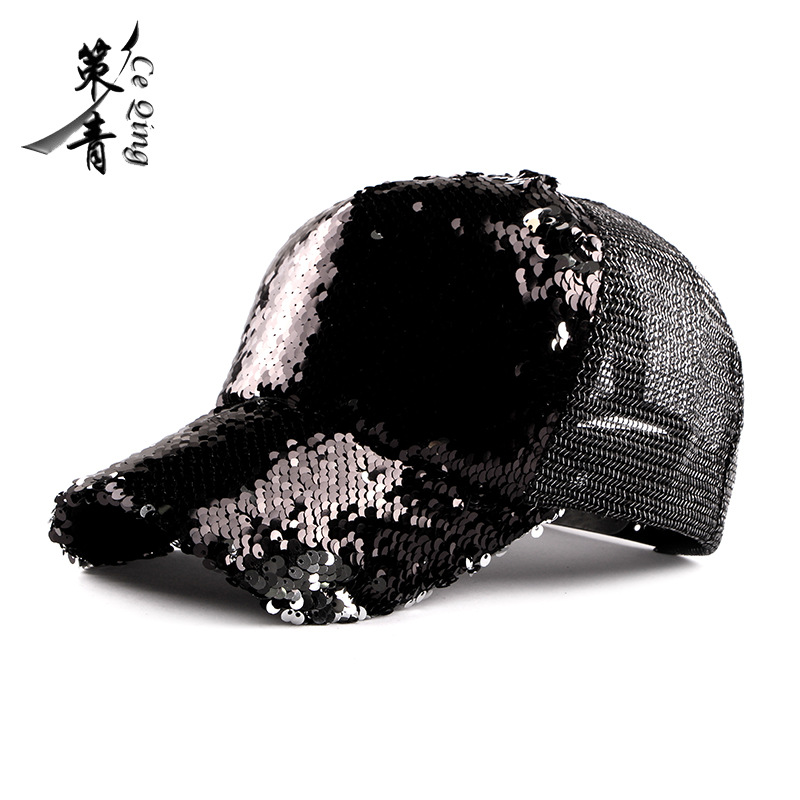 2021 Nuevo sombrero de sol de verano de las mujeres sombrero de la moda coreana lentejuelas tapa de béisbol de las mujeres sombrero de malla Hipster