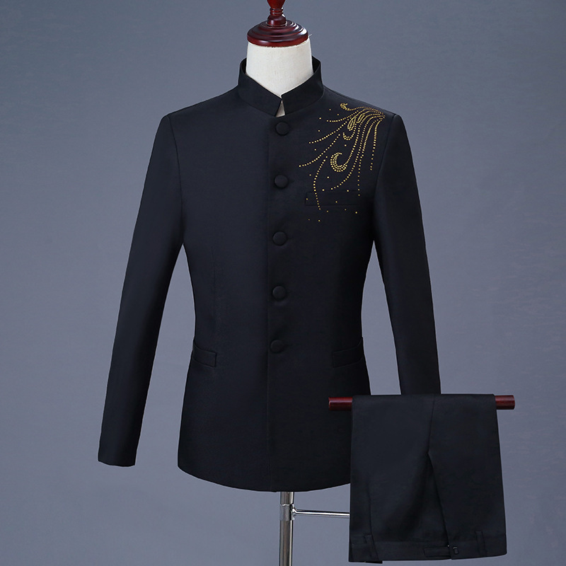 厂家直批新款男合唱中山装民国风 学生毕业照黑色五四青年装