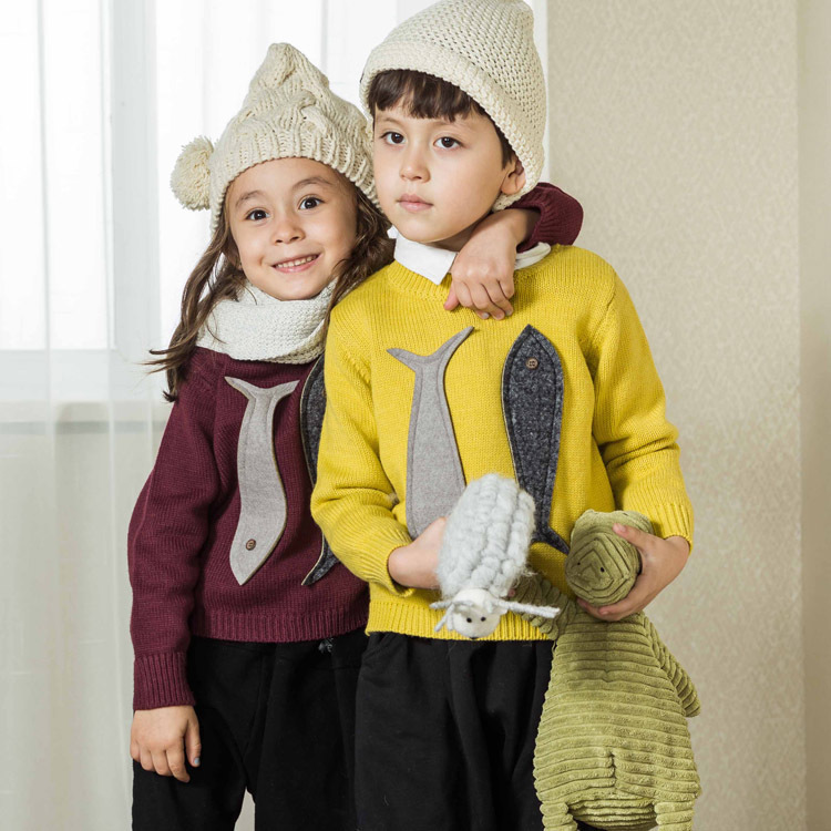 2019春裝韓版針織衫男女童中小童小魚長袖針織衫超薄圓領起球可退