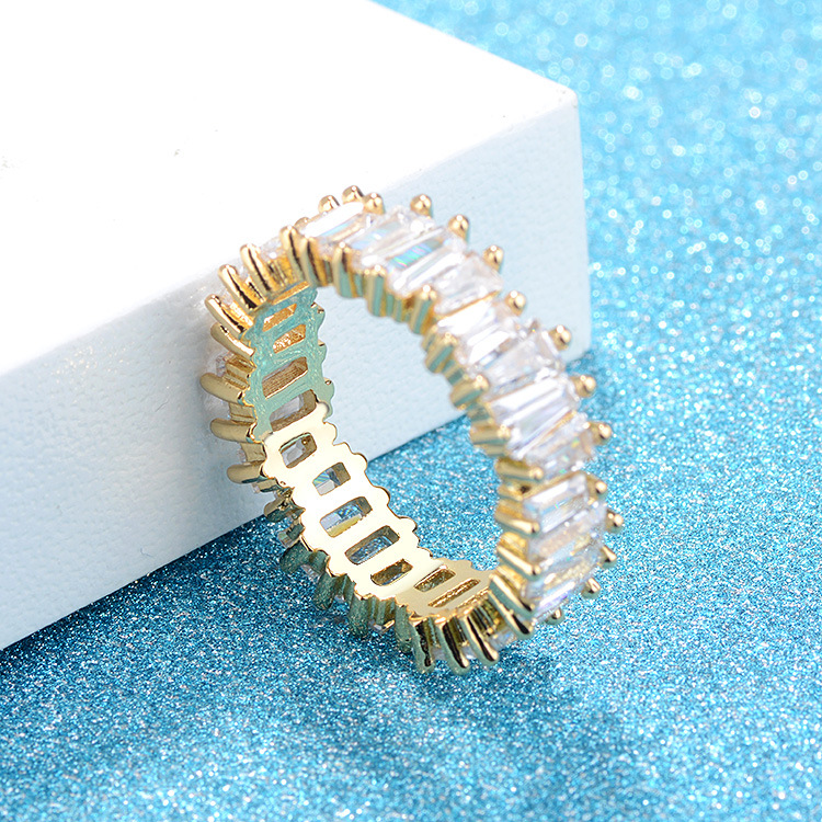 Simple Style Trapezoid Copper Plating Inlay Zircon Rings 1 Piece