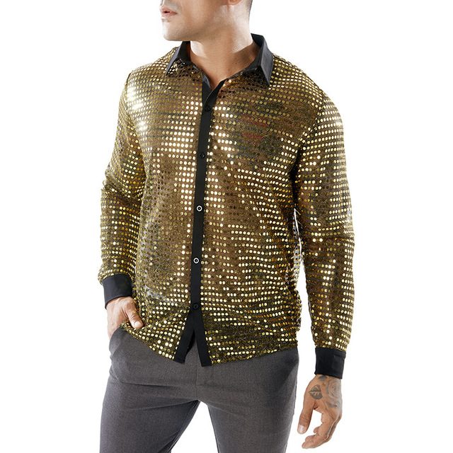 Men’s Dot Scale Night Shop Men’s Long-sleeved Turn-collar Shirt