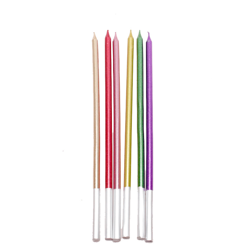 Lápiz pastel de cumpleaños vela 6 bolsas sin humo delgado metal pintura fiesta de cumpleaños pastel vela al por mayor