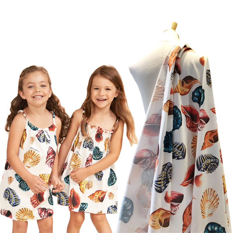 欧美大牌同款花型 D家春夏新款亲子装海螺图案数码印花时装面料